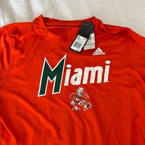 Adidas Orange university of Miami (UM) long sleeve dri fit tee.